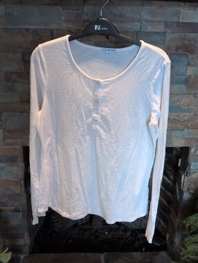 James Perse White Long-Sleeve Henley Shirt